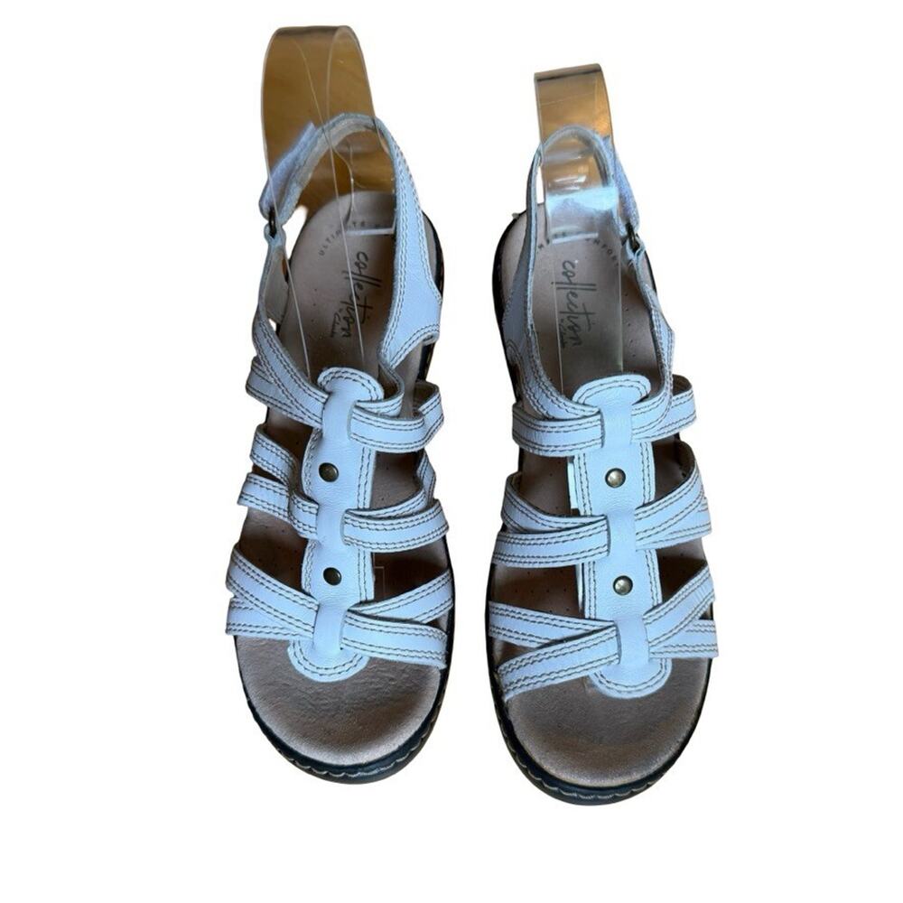 Clarks Leisa Janna White Wedge Slingback Sandals Leather Comfort Shoes sz 7 M - Picture 12 of 16